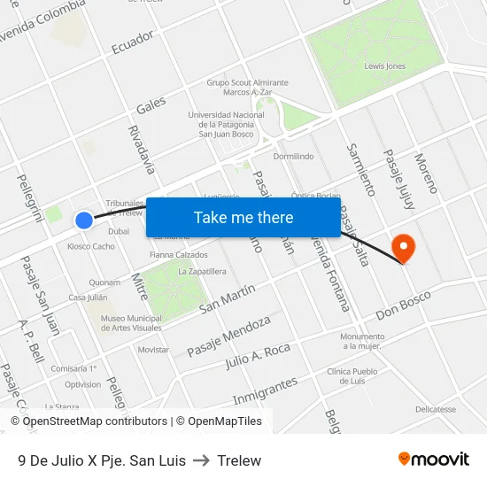 9 De Julio X Pje. San Luis to Trelew map