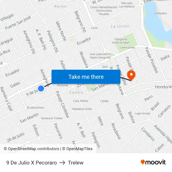 9 De Julio X Pecoraro to Trelew map