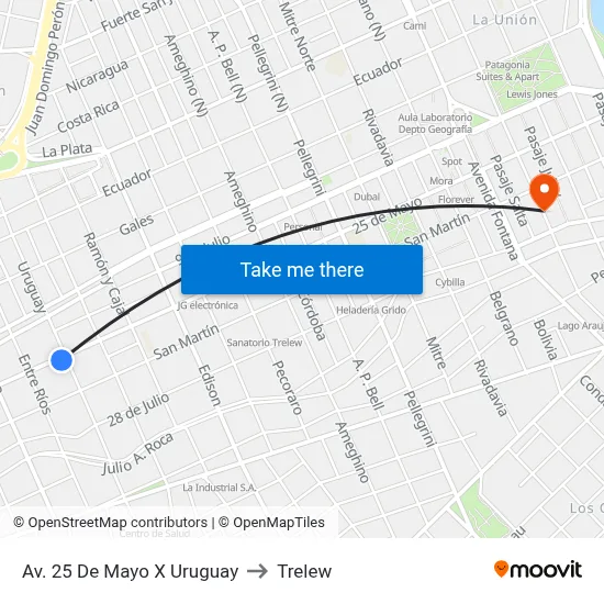 Av. 25 De Mayo X Uruguay to Trelew map