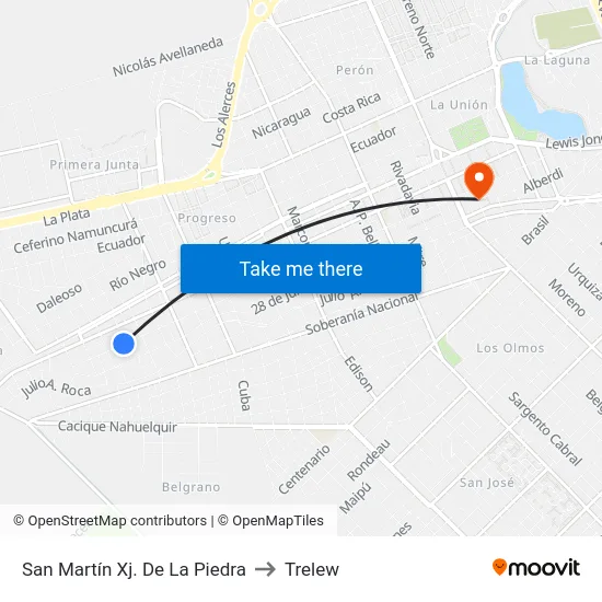 San Martín Xj. De La Piedra to Trelew map