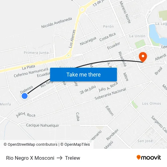 Rio Negro X Mosconi to Trelew map
