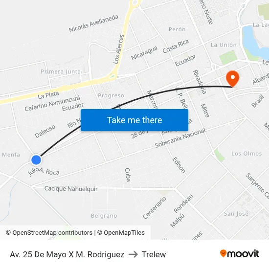 Av. 25 De Mayo X M. Rodriguez to Trelew map