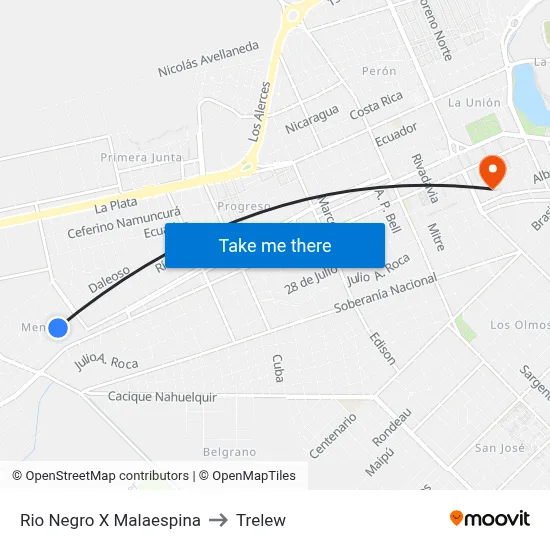 Rio Negro X Malaespina to Trelew map