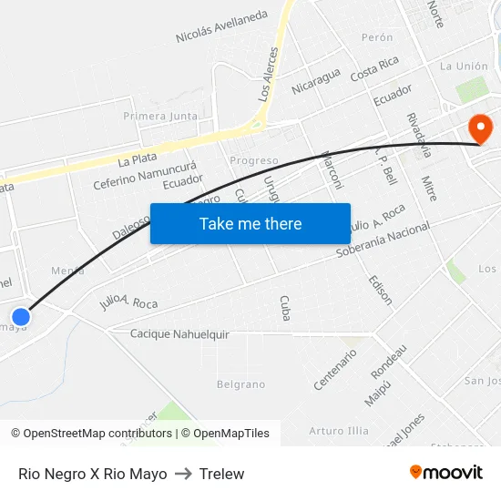 Rio Negro X Rio Mayo to Trelew map
