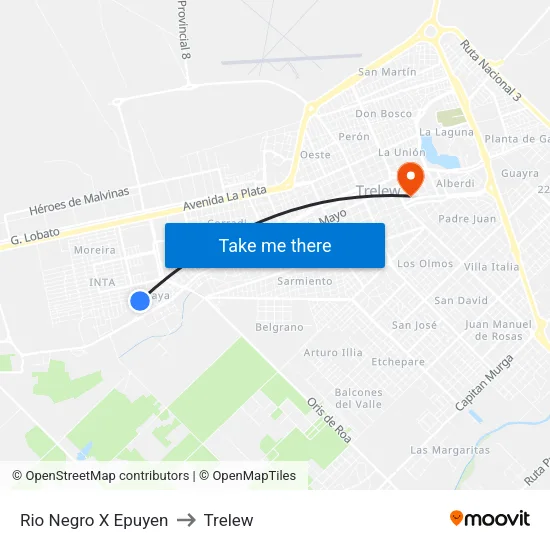 Rio Negro X Epuyen to Trelew map