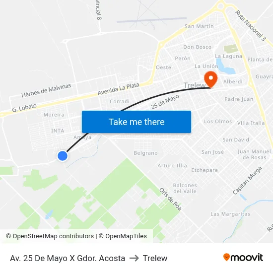 Av. 25 De Mayo X Gdor. Acosta to Trelew map