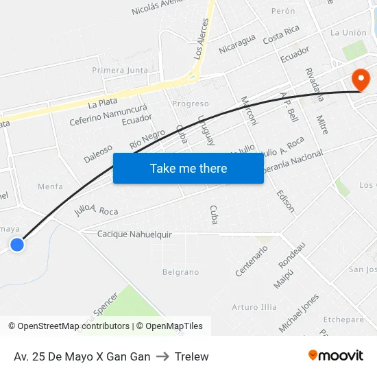 Av. 25 De Mayo X Gan Gan to Trelew map