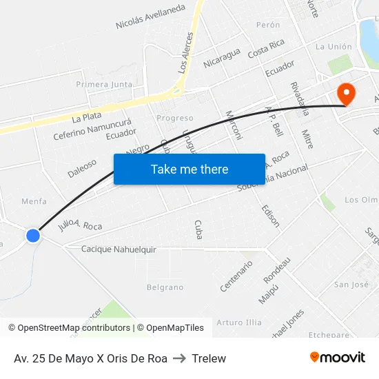 Av. 25 De Mayo X Oris De Roa to Trelew map