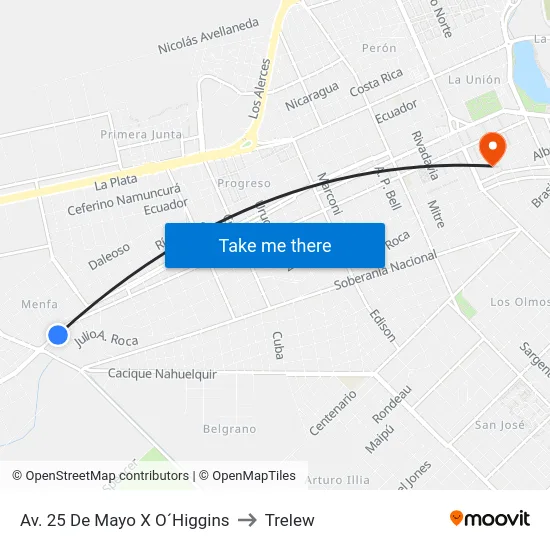 Av. 25 De Mayo X O´Higgins to Trelew map