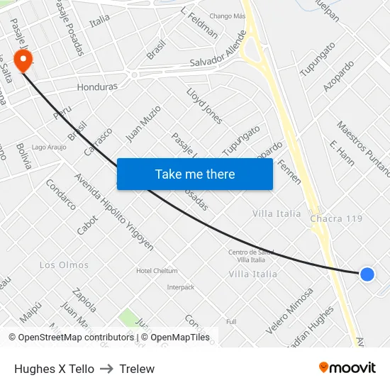 Hughes X Tello to Trelew map