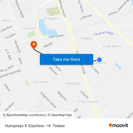 Humpreys X Giachino to Trelew map