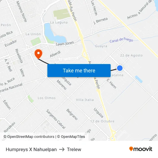 Humpreys X Nahuelpan to Trelew map