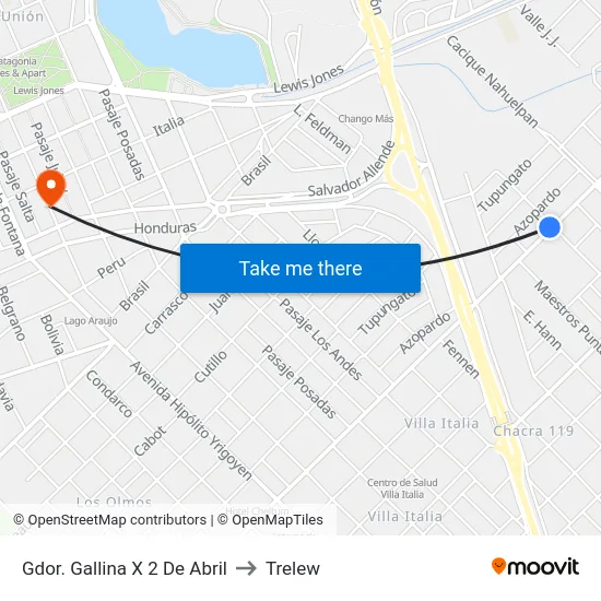 Gdor. Gallina X 2 De Abril to Trelew map