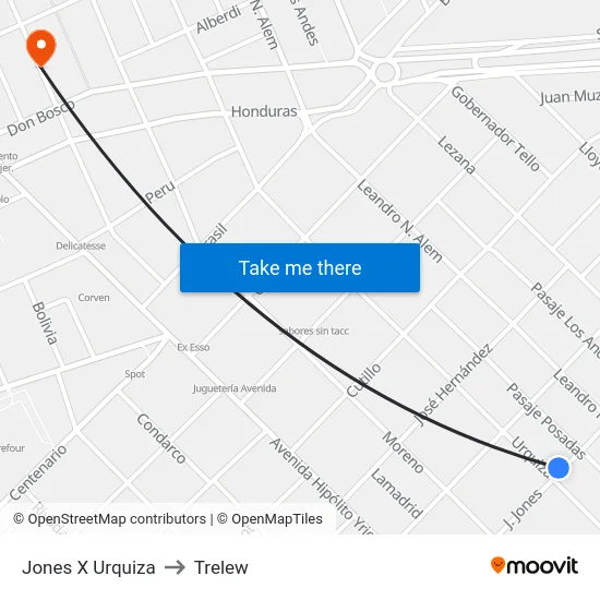 Jones X Urquiza to Trelew map