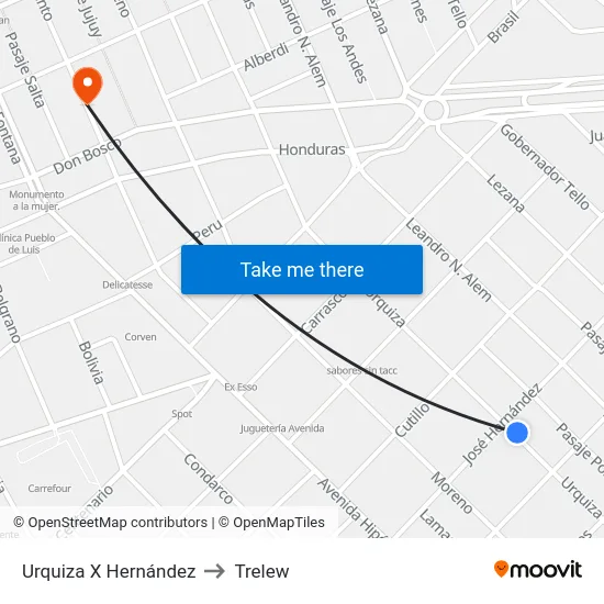Urquiza X Hernández to Trelew map