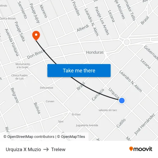 Urquiza X Muzio to Trelew map