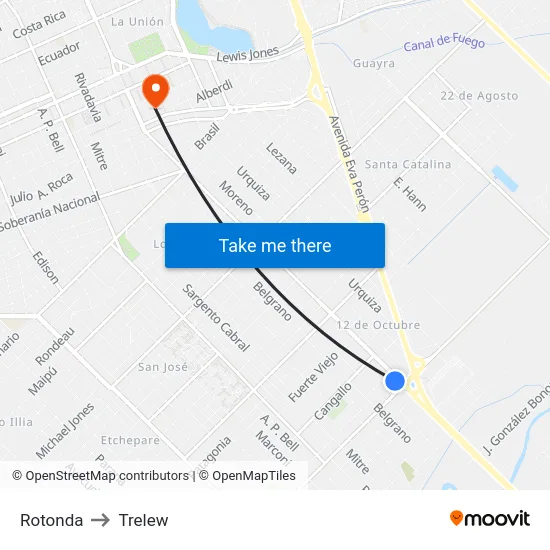 Rotonda to Trelew map