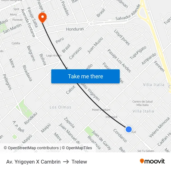 Av. Yrigoyen X Cambrin to Trelew map