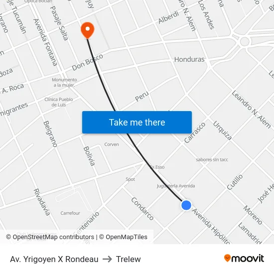 Av. Yrigoyen X Rondeau to Trelew map