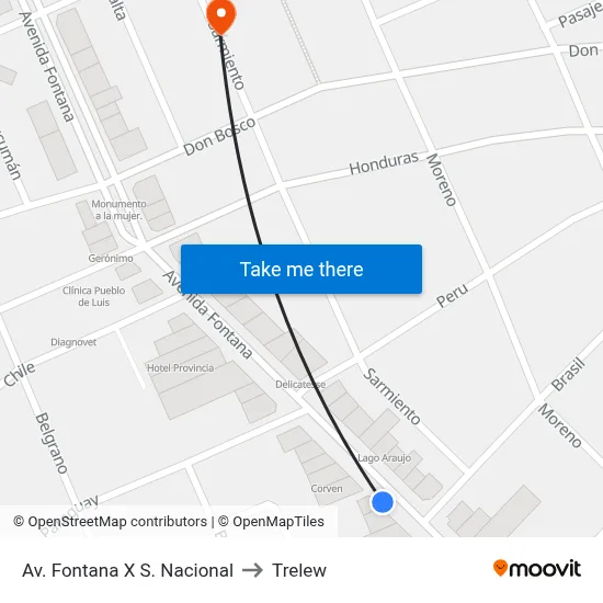 Av. Fontana X S. Nacional to Trelew map