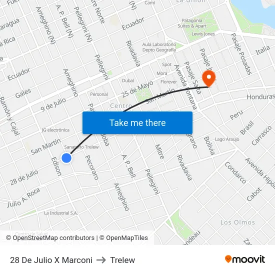 28 De Julio X Marconi to Trelew map