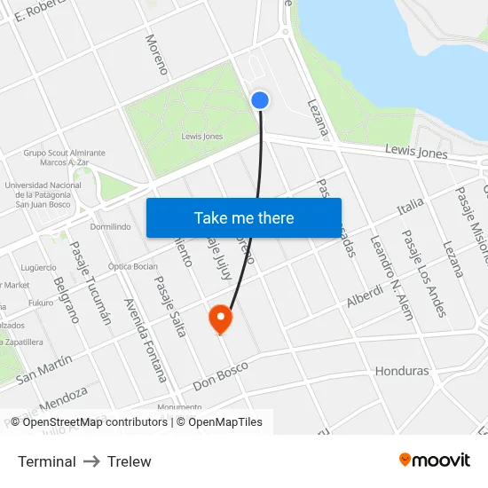 Terminal to Trelew map