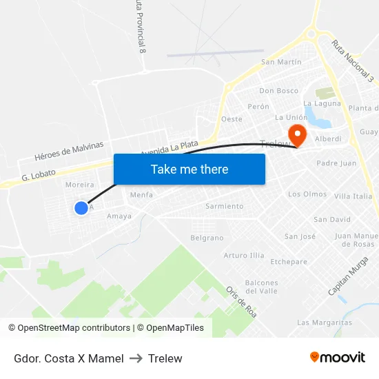 Gdor. Costa X Mamel to Trelew map