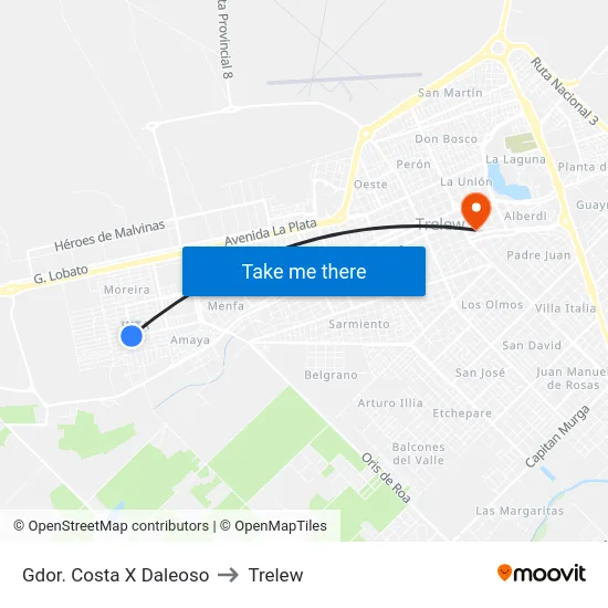 Gdor. Costa X Daleoso to Trelew map