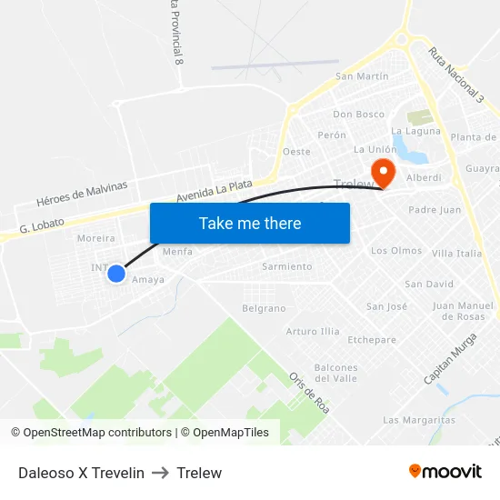 Daleoso X Trevelin to Trelew map