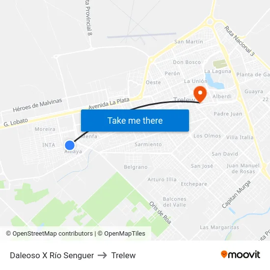 Daleoso X Río Senguer to Trelew map