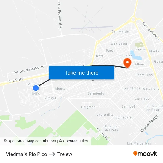 Viedma X Rio Pico to Trelew map