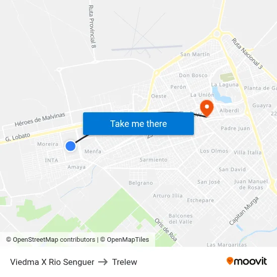 Viedma X Rio Senguer to Trelew map