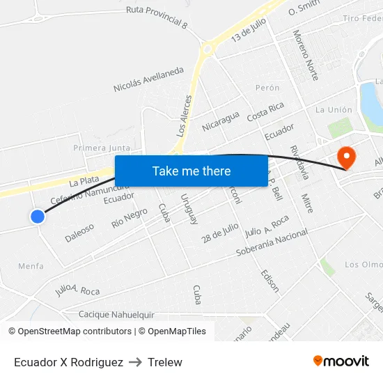 Ecuador X Rodriguez to Trelew map
