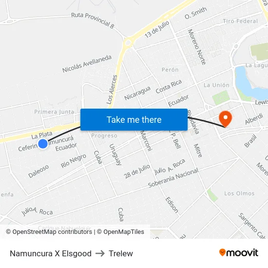 Namuncura X Elsgood to Trelew map