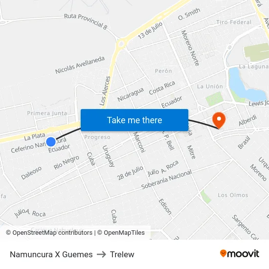 Namuncura X Guemes to Trelew map