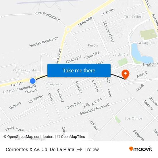 Corrientes X Av. Cd. De La Plata to Trelew map