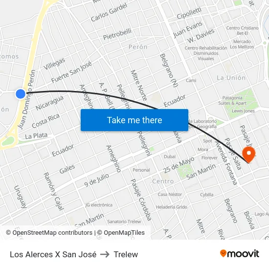 Los Alerces X San José to Trelew map