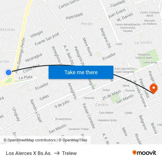 Los Alerces X Bs.As. to Trelew map