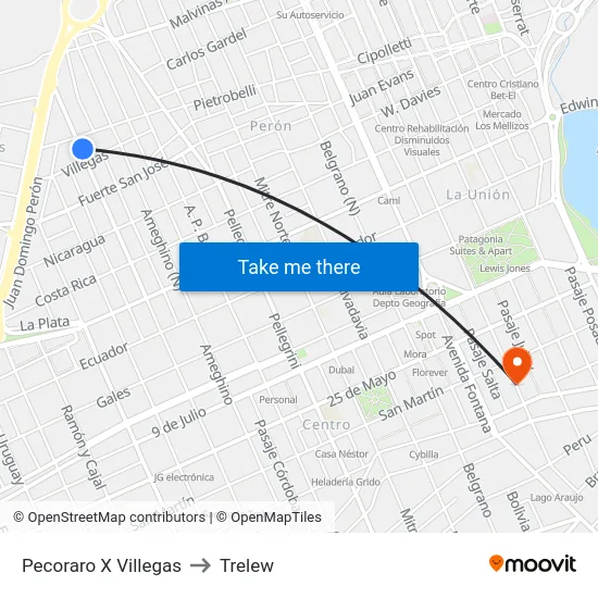 Pecoraro X Villegas to Trelew map