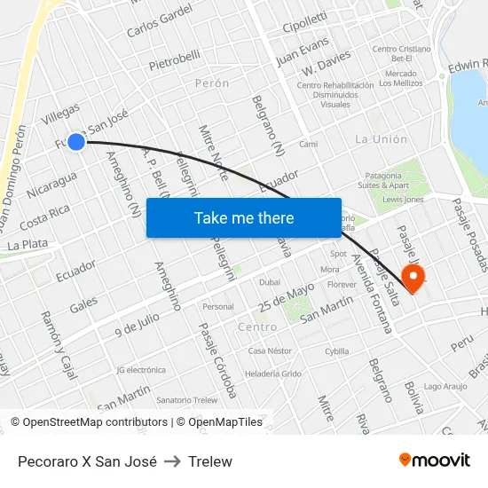 Pecoraro X San José to Trelew map