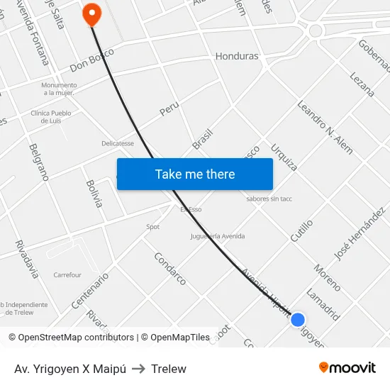 Av. Yrigoyen X Maipú to Trelew map