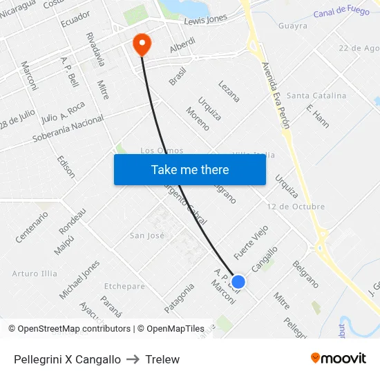 Pellegrini X Cangallo to Trelew map
