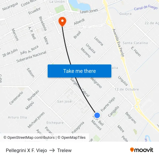 Pellegrini X F. Viejo to Trelew map