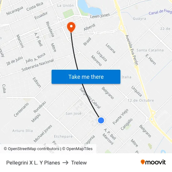 Pellegrini X L. Y Planes to Trelew map