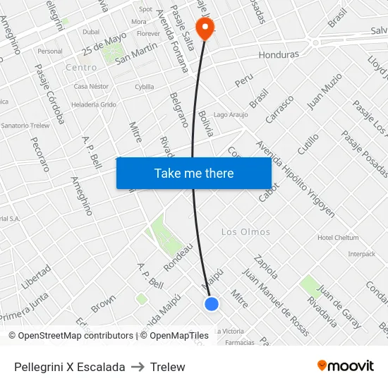 Pellegrini X Escalada to Trelew map
