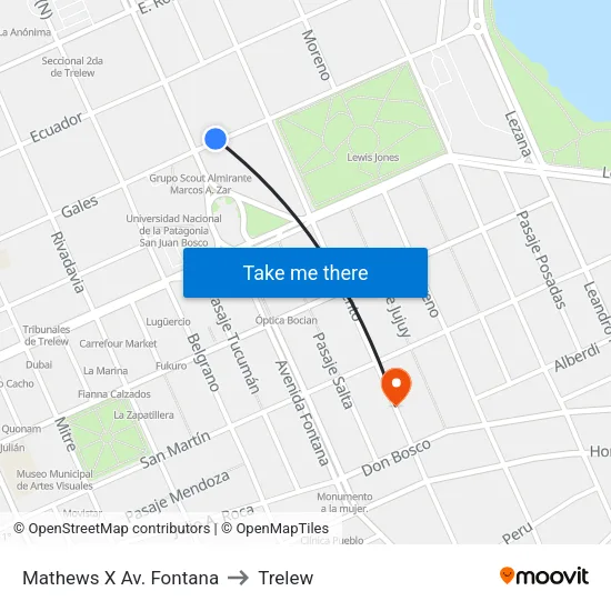 Mathews X Av. Fontana to Trelew map