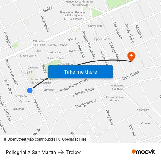 Pellegrini X San Martín to Trelew map
