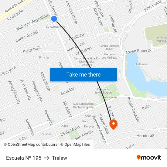 Escuela Nº 195 to Trelew map