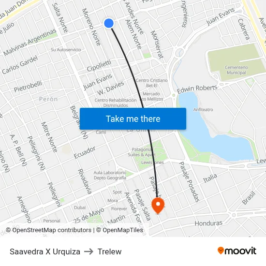 Saavedra X Urquiza to Trelew map