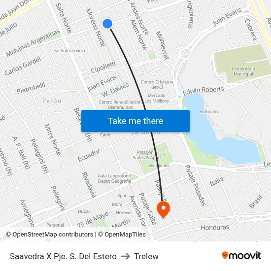 Saavedra X Pje. S. Del Estero to Trelew map